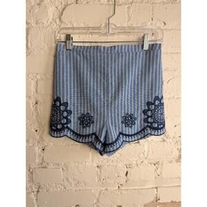 Flying Tomato Blue Stripe Embroidered Shorts High Rise Elastic Waist Small